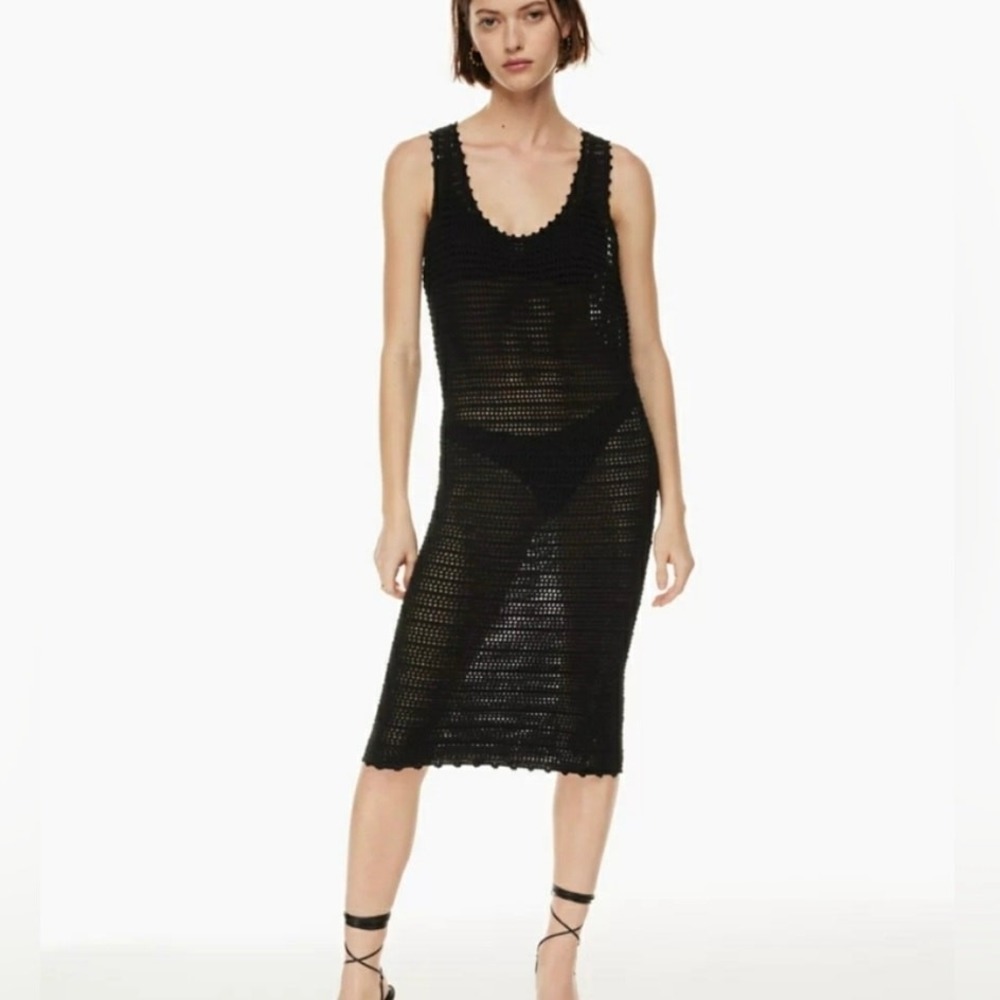 Wilfred Ephron Crochet Open Knit Airy Black Midi Dress NWT Size XXS